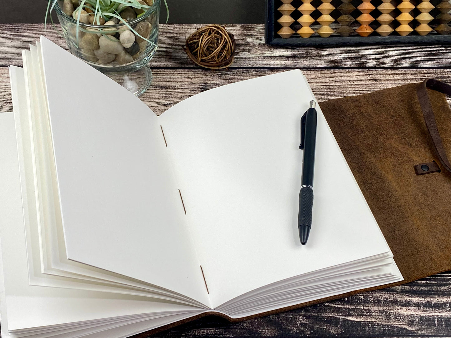 Large Leather Sketchbook/Journal - Walnut and Espresso with Pen Loop