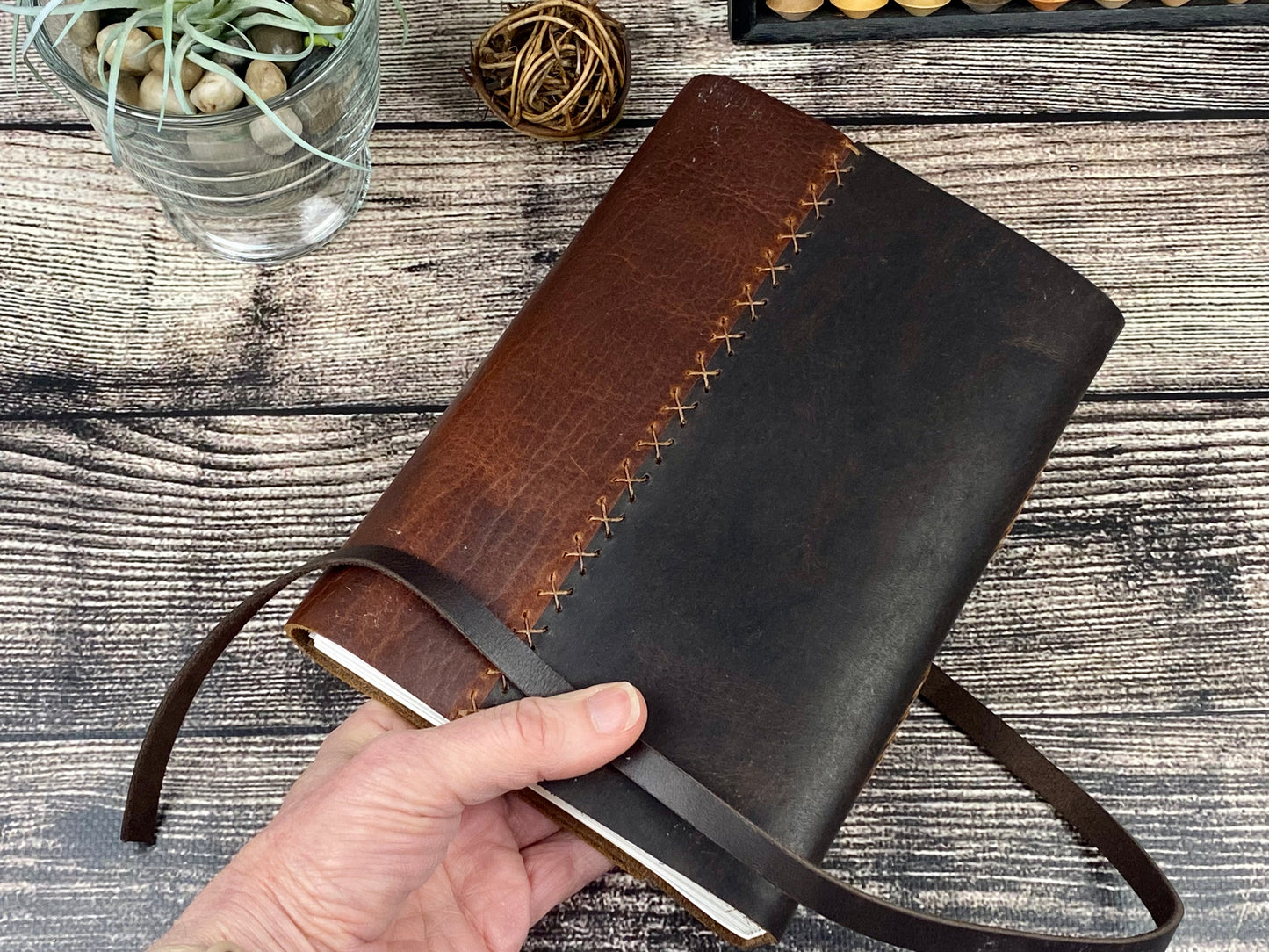 Large Leather Sketchbook/Journal - Walnut and Espresso with Pen Loop