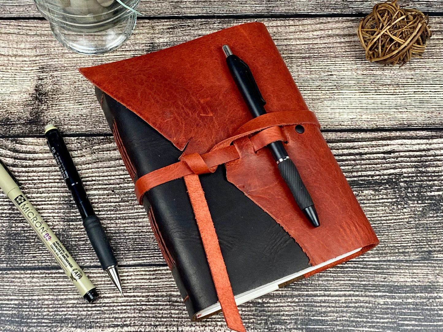 7x5 Bison Leather Sketchbook Journal in Espresso and Red