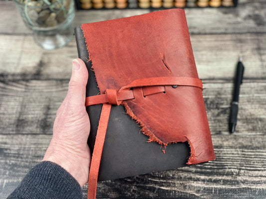 7x5 Leather Sketchbook/Journal - Red & Espresso Bison