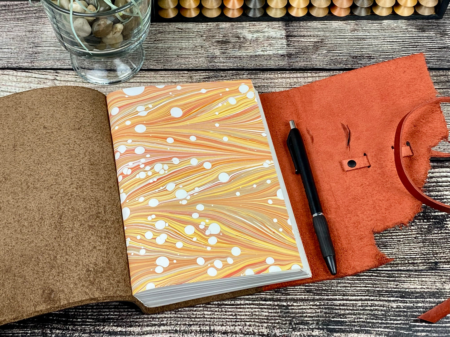 7x5 Leather Sketchbook/Journal - Red & Espresso Bison