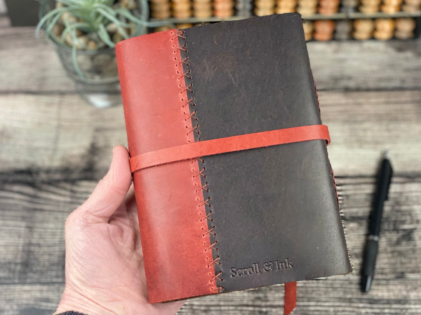 7x5 Leather Sketchbook/Journal - Red & Espresso Bison
