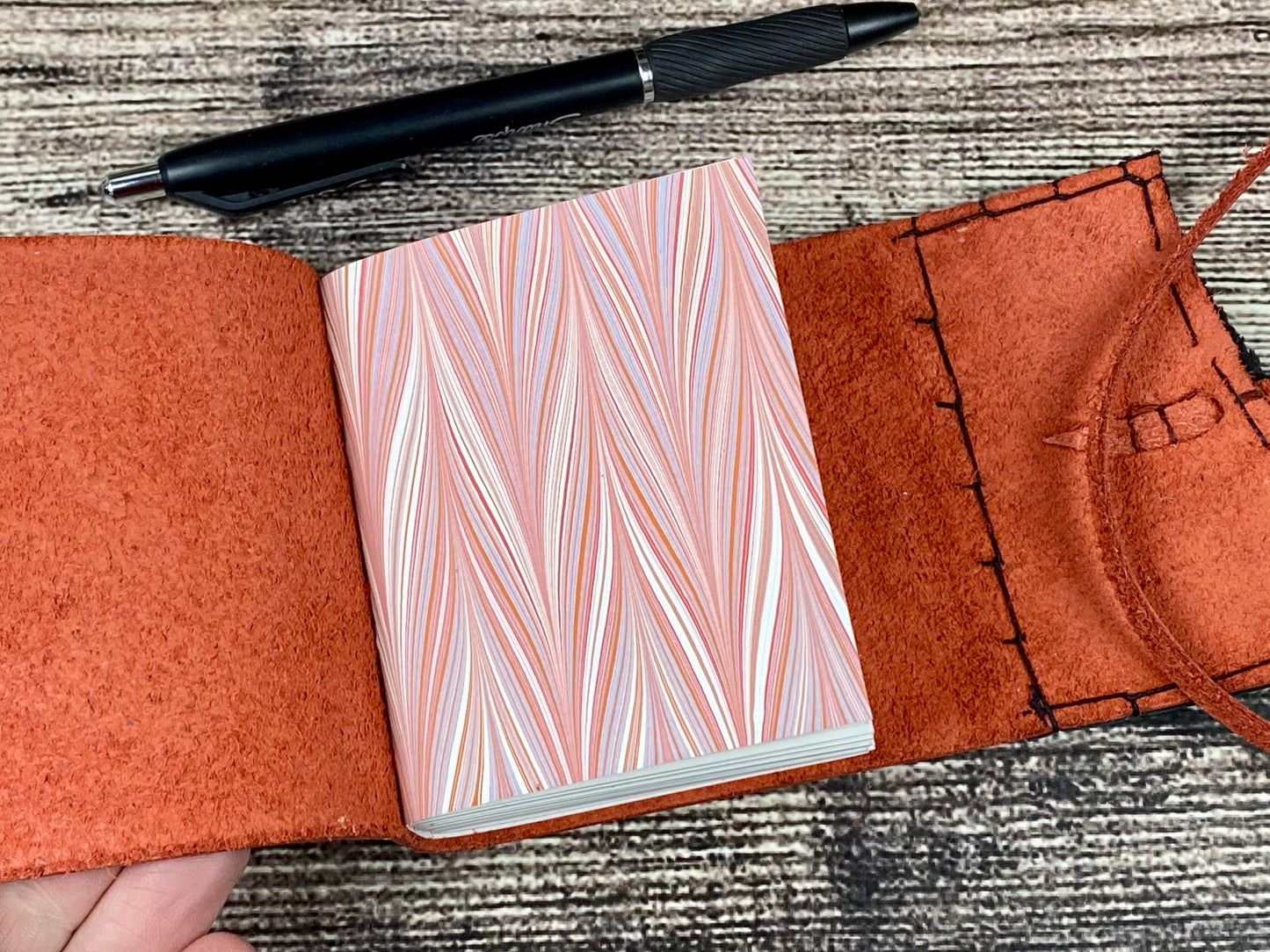 Mini Leather Journal - Red Bison with Ostrich
