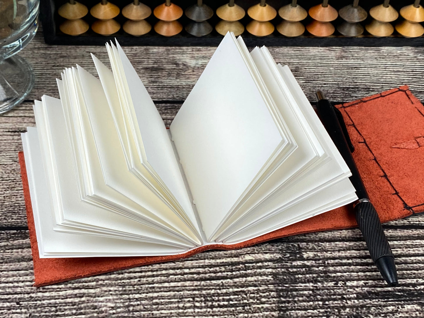 Mini Leather Journal - Red Bison with Ostrich