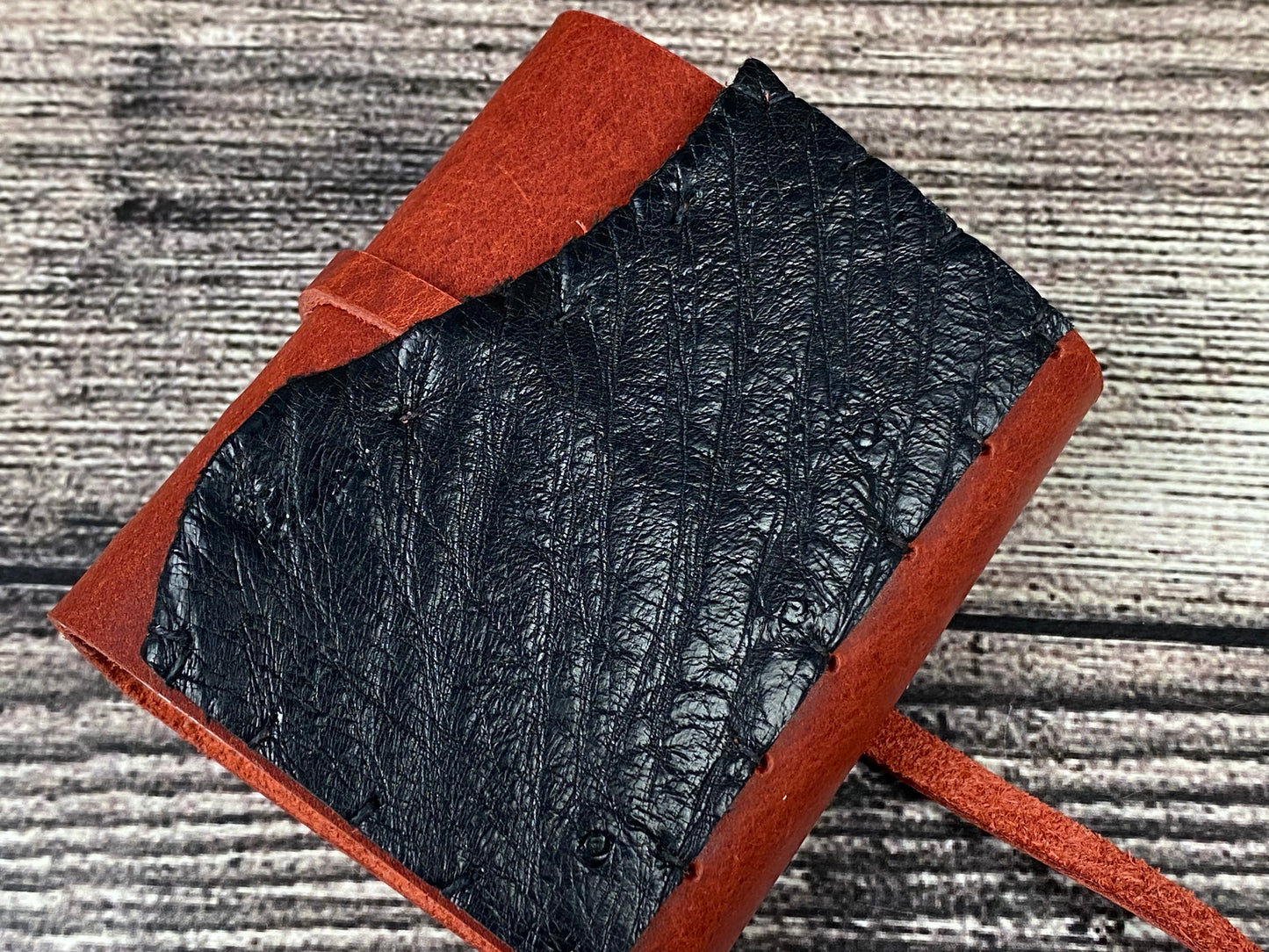 Mini Leather Journal - Red Bison with Ostrich