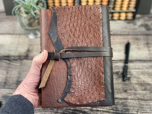 Large Leather Sketchbook/Journal - Bison and Ostrich