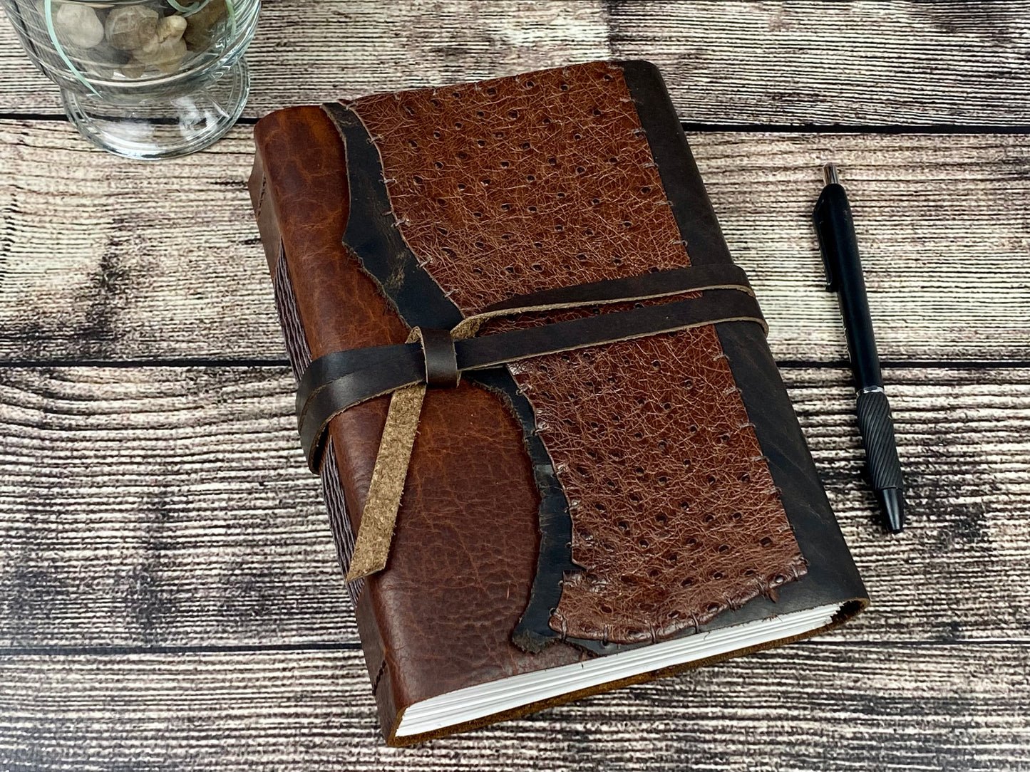 Large Leather Sketchbook/Journal - Bison and Ostrich