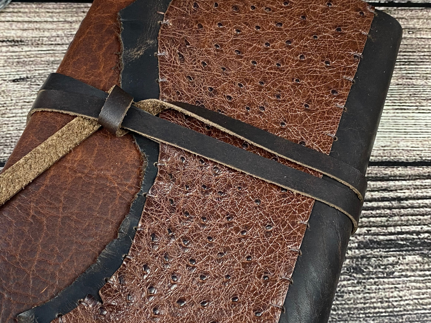Large Leather Sketchbook/Journal - Bison and Ostrich