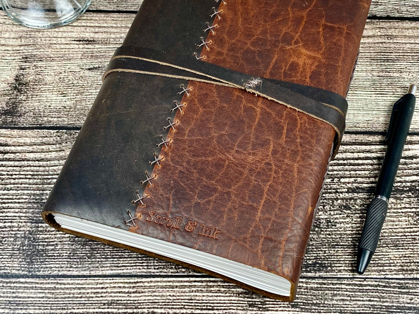 Large Leather Sketchbook/Journal - Bison and Ostrich