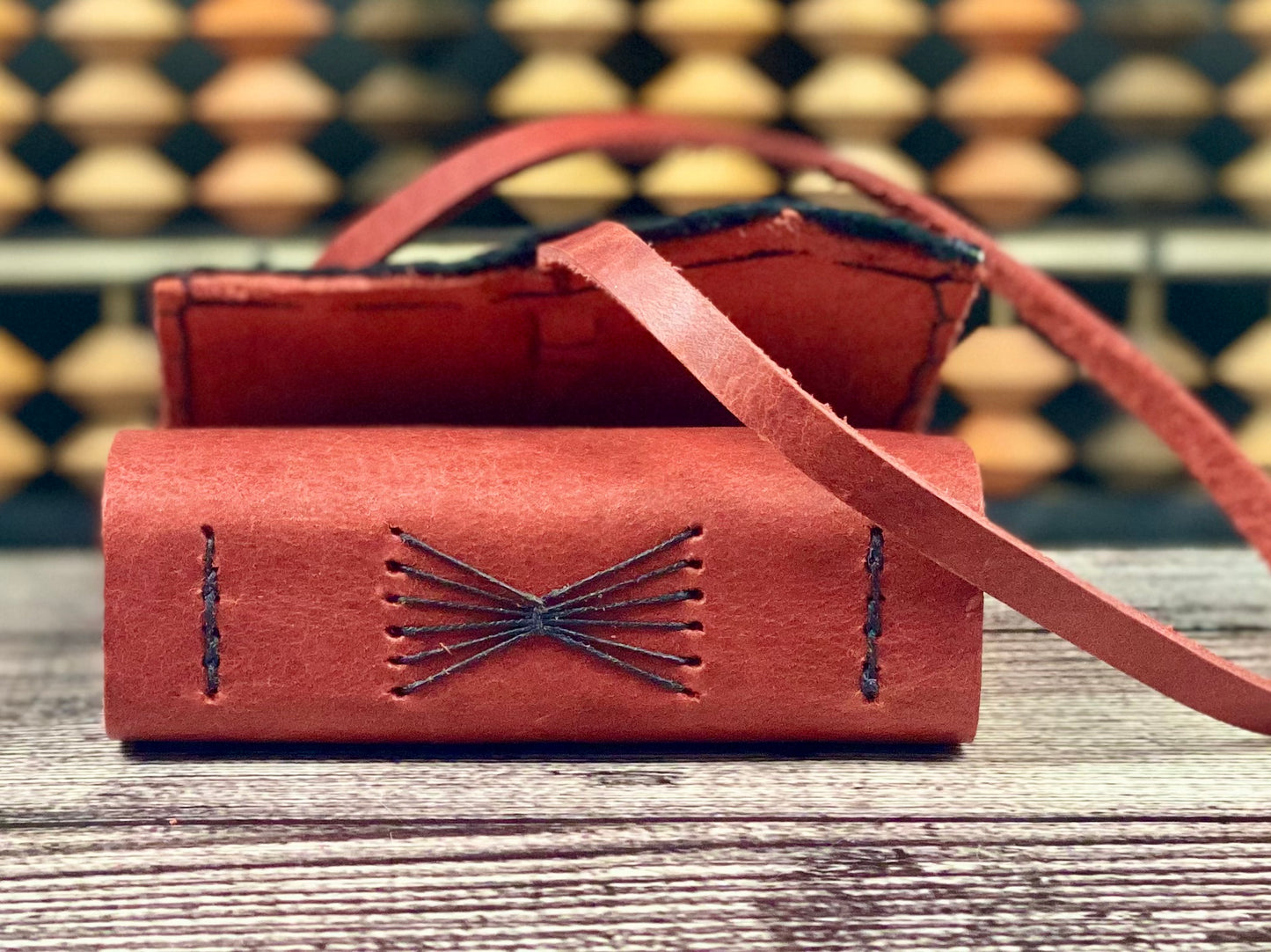 Mini Leather Journal - Red Bison with Ostrich
