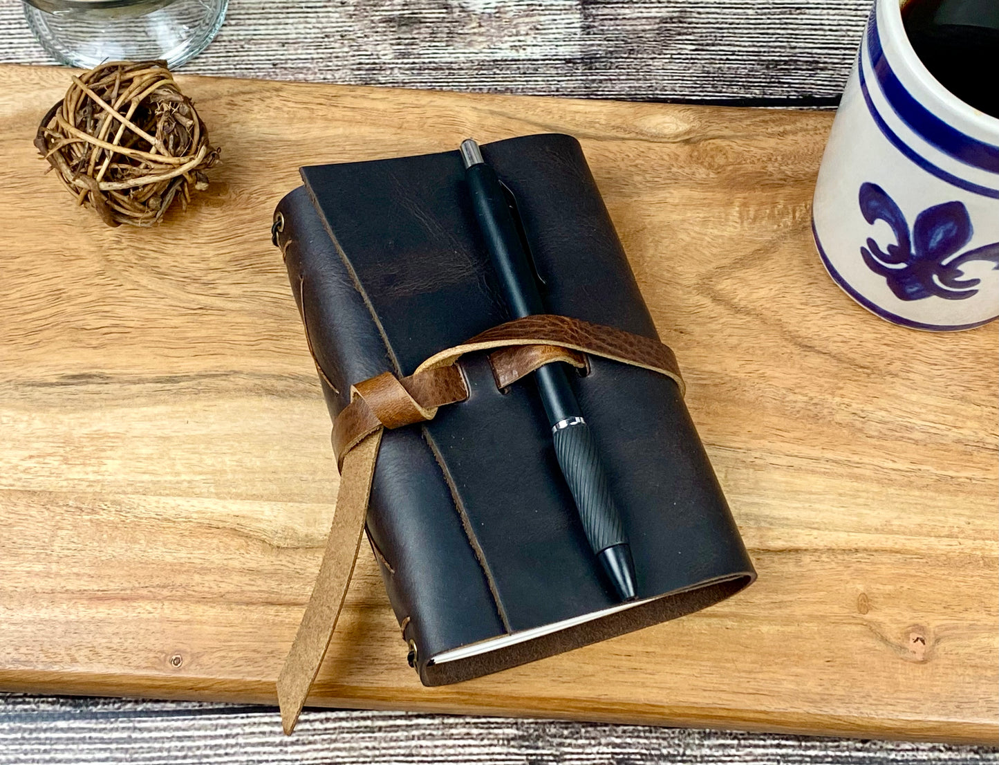 Pocket Refillable Journal in Espresso Leather