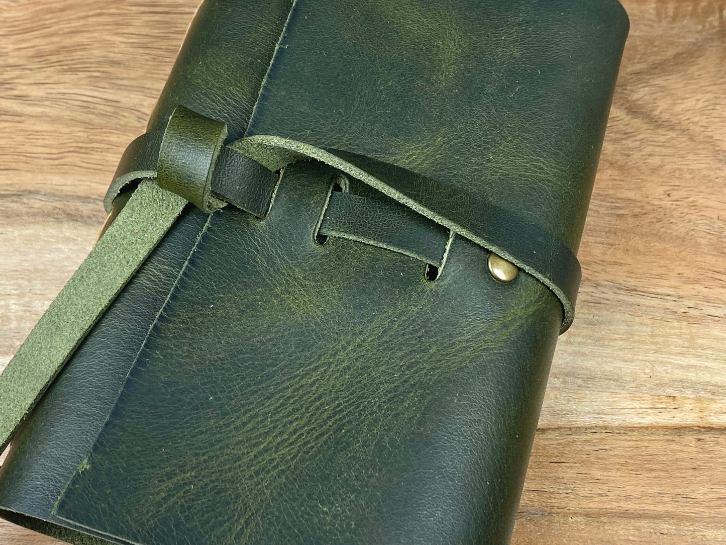 Pocket Refillable Journal in Olive Leather