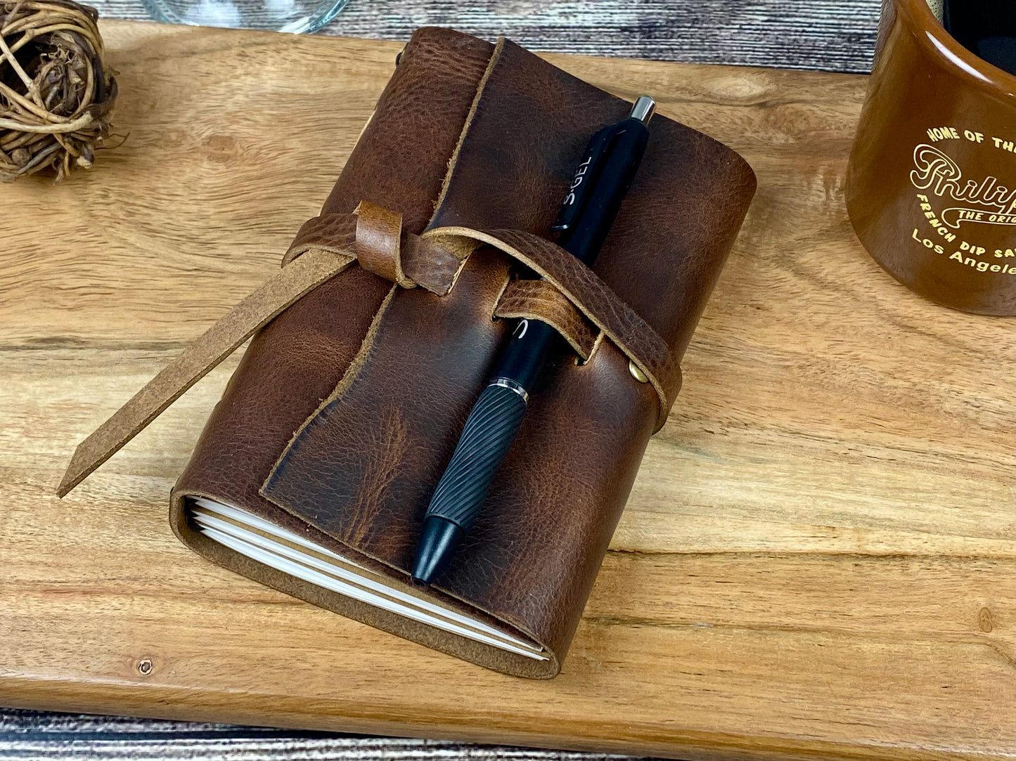 Pocket Refillable Journal in Saddle Brown Leather
