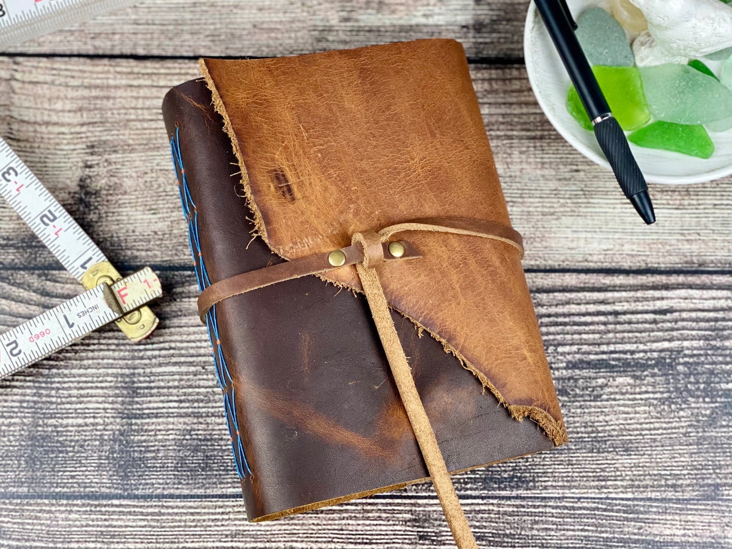 5x7 Leather Journal - Blue Cross