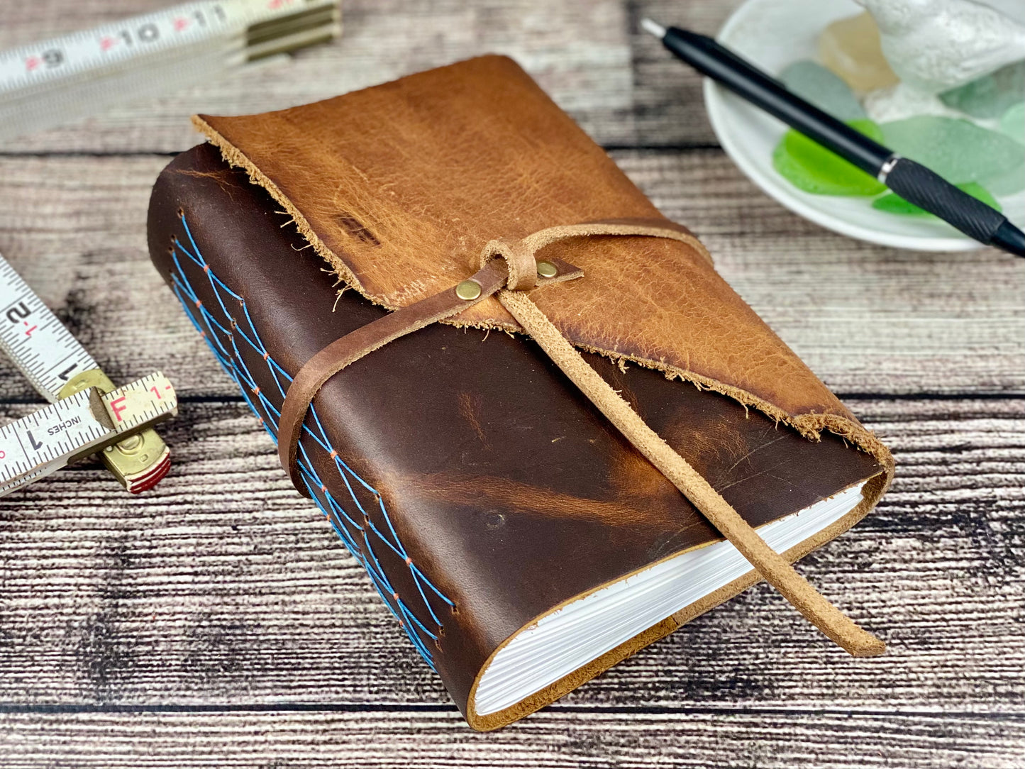5x7 Leather Journal - Blue Cross