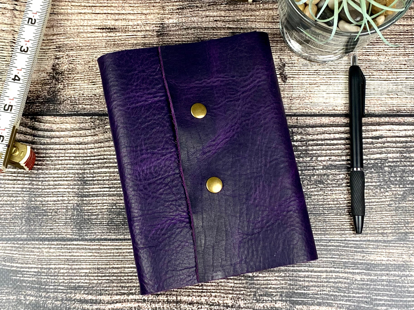 5x7 Lined Journal - Grape Bison Leather with snaps