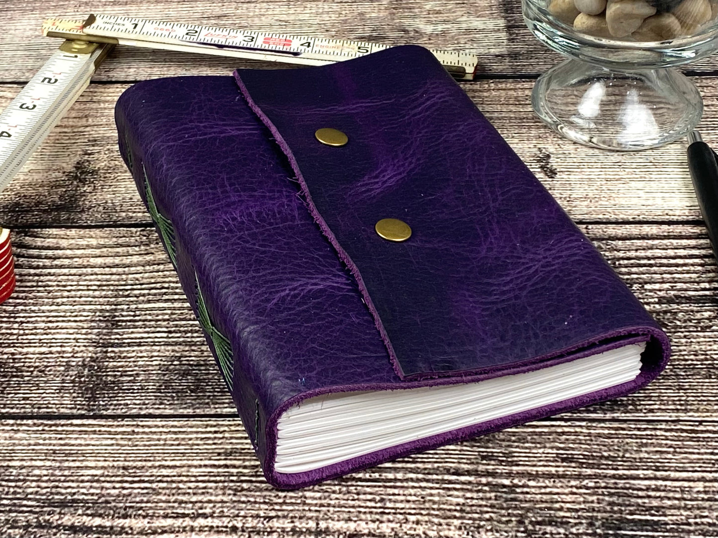 5x7 Lined Journal - Grape Bison Leather with snaps