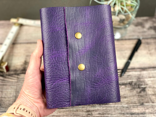 5x7 Lined Journal - Grape Bison Leather with snaps