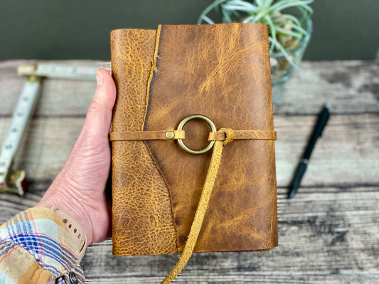 5x7 Lined Journal - Saddle Bison Leather with Ring