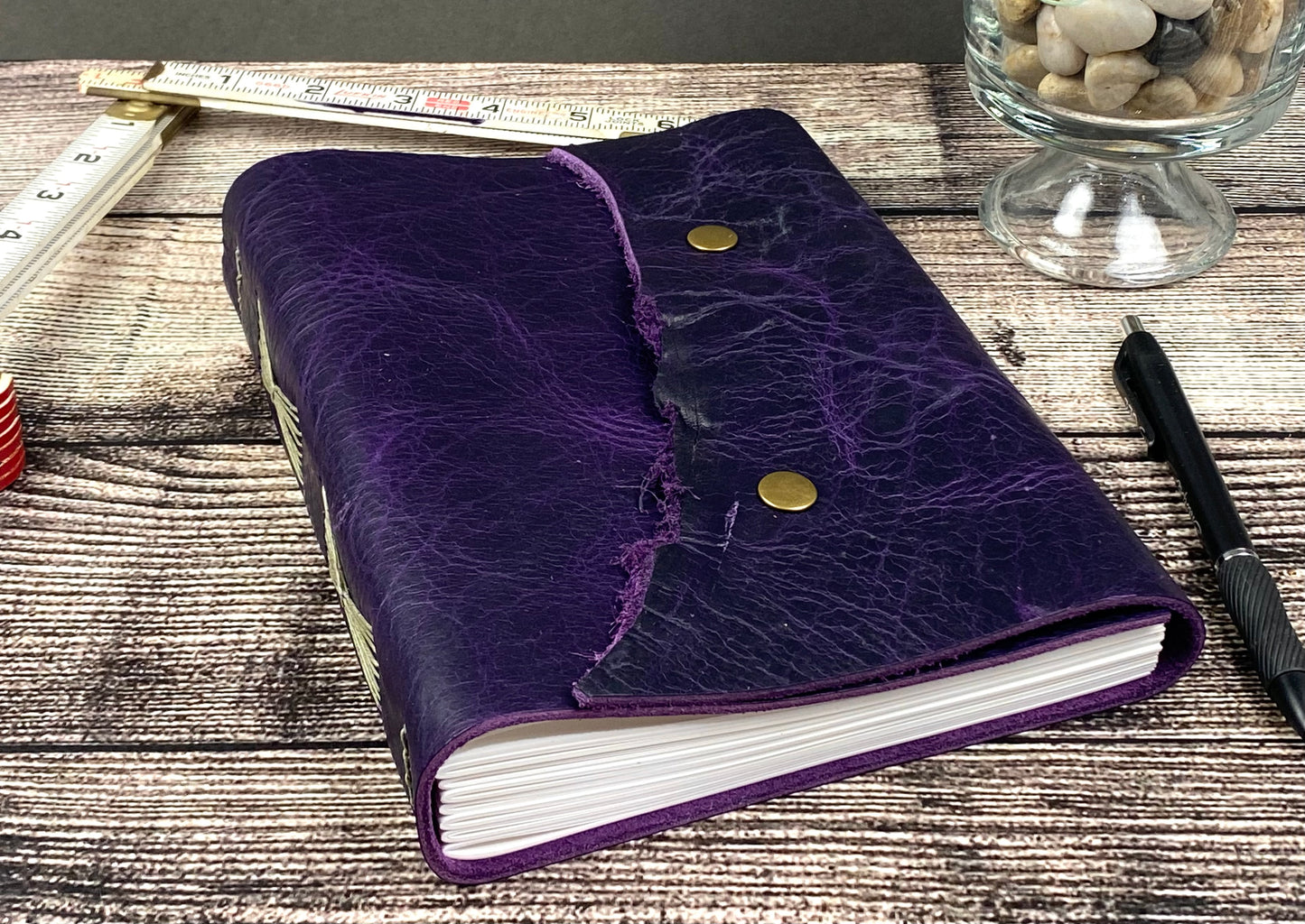 Large Leather Journal - Grape Bison with Snaps