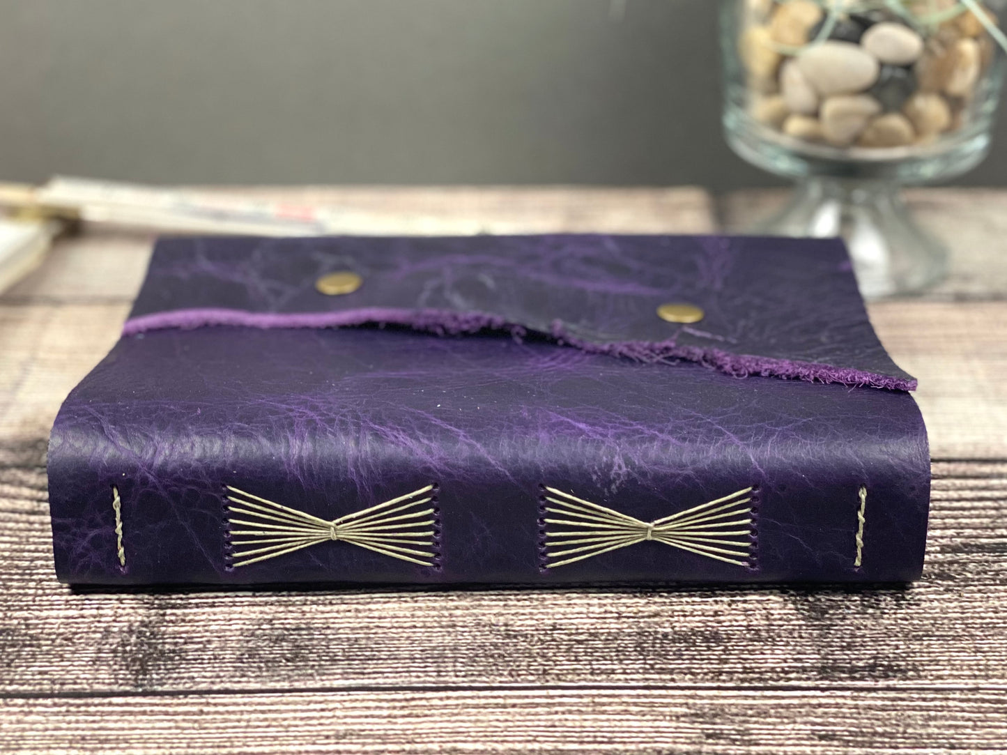 Large Leather Journal - Grape Bison with Snaps