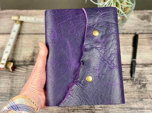Large Leather Journal - Grape Bison with Snaps
