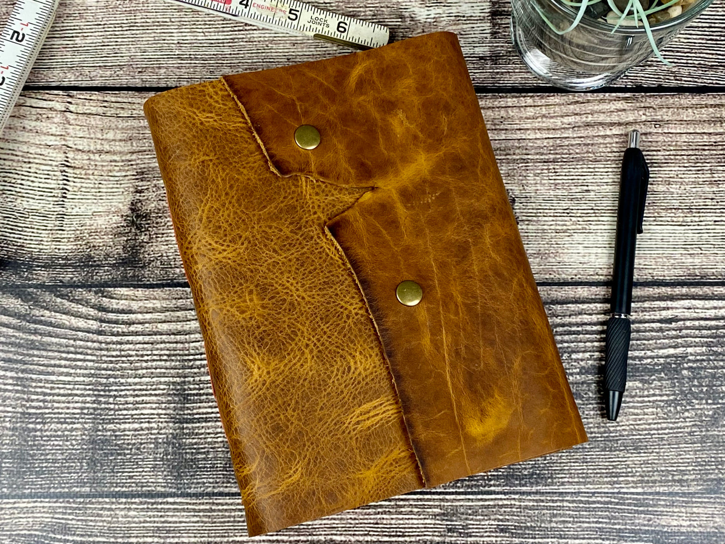 Large Leather Journal - Saddle Brown Bison with Snaps