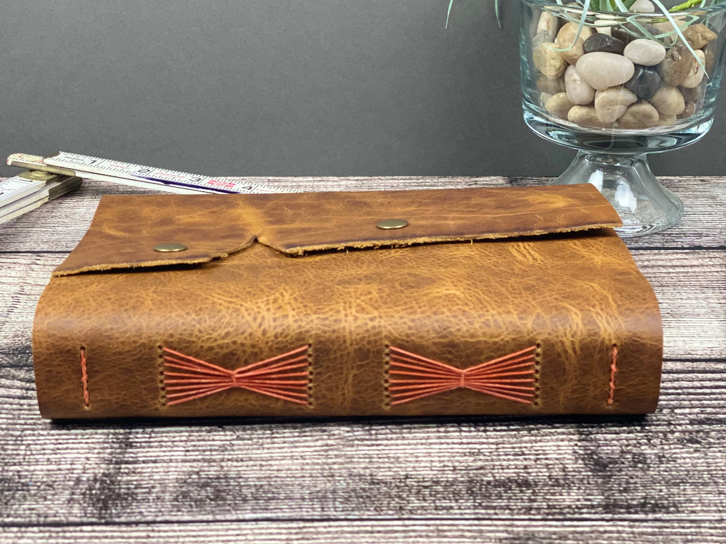 Large Leather Journal - Saddle Brown Bison with Snaps