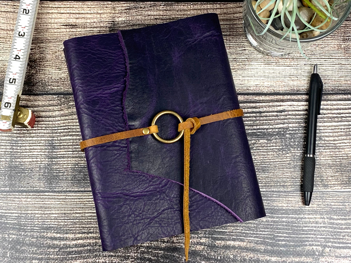 Large Leather Journal - Grape Bison with Ring