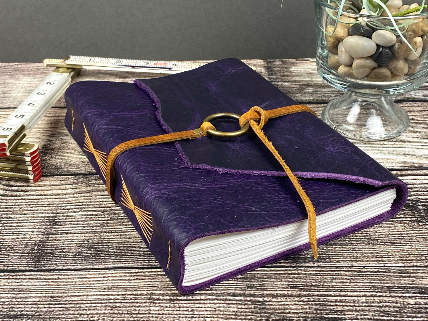 Large Leather Journal - Grape Bison with Ring