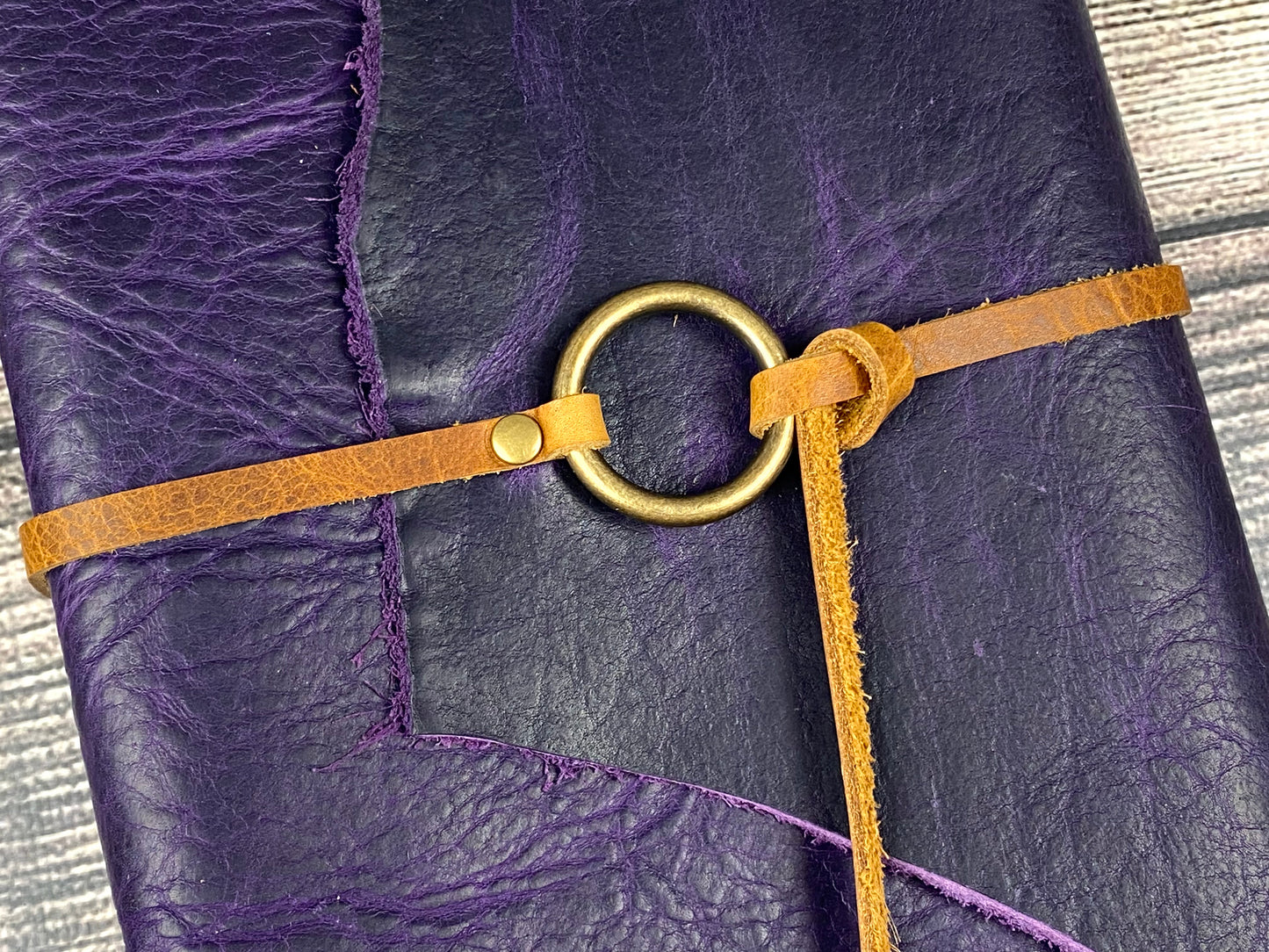 Large Leather Journal - Grape Bison with Ring