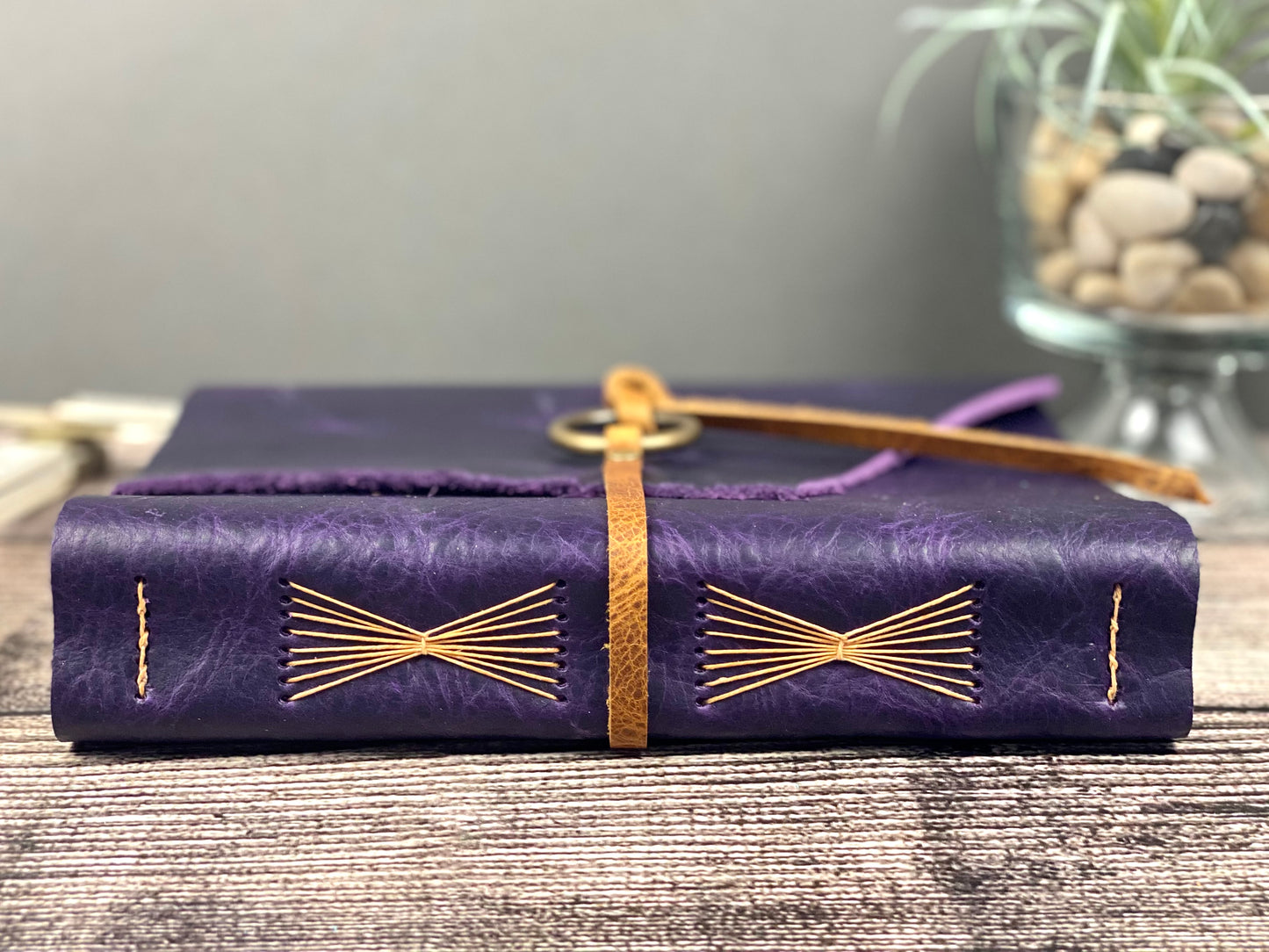 Large Leather Journal - Grape Bison with Ring