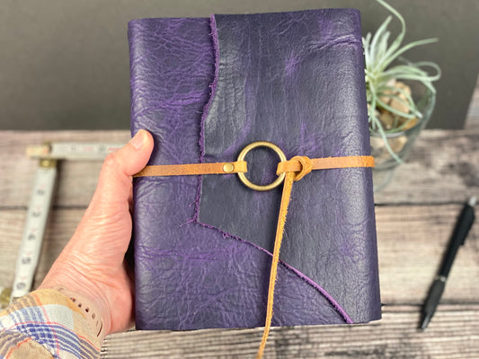 Large Leather Journal - Grape Bison with Ring