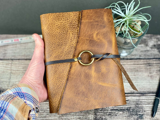 Large Leather Journal - Saddle Brown Bison with Ring