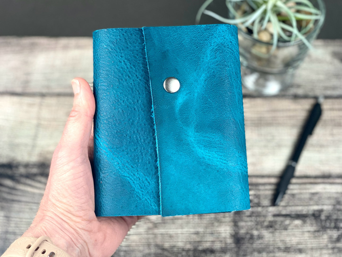 Small Leather Journal - Turquoise Bison with snap