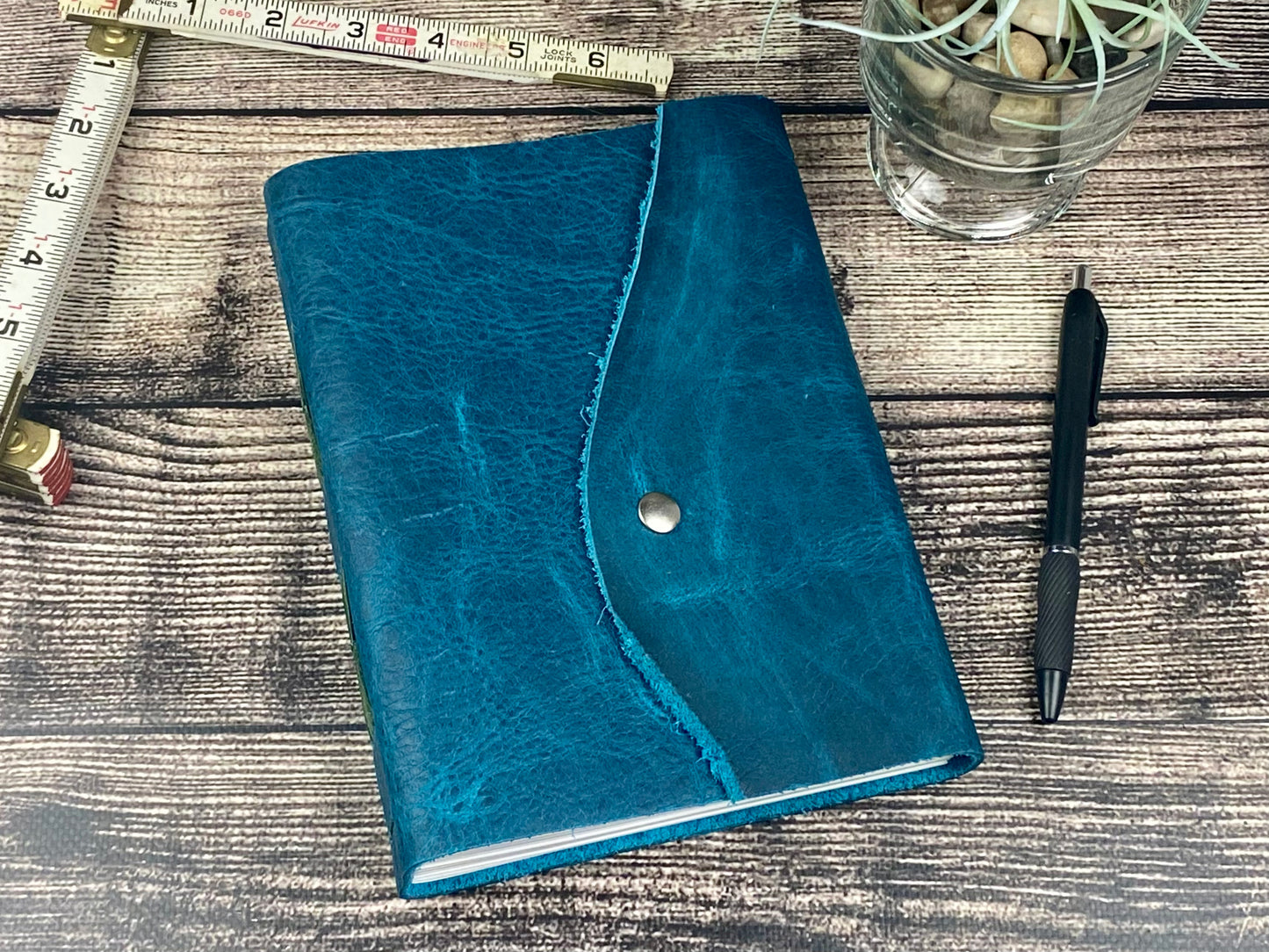 Large Leather Journal - Turquoise Bison with snap