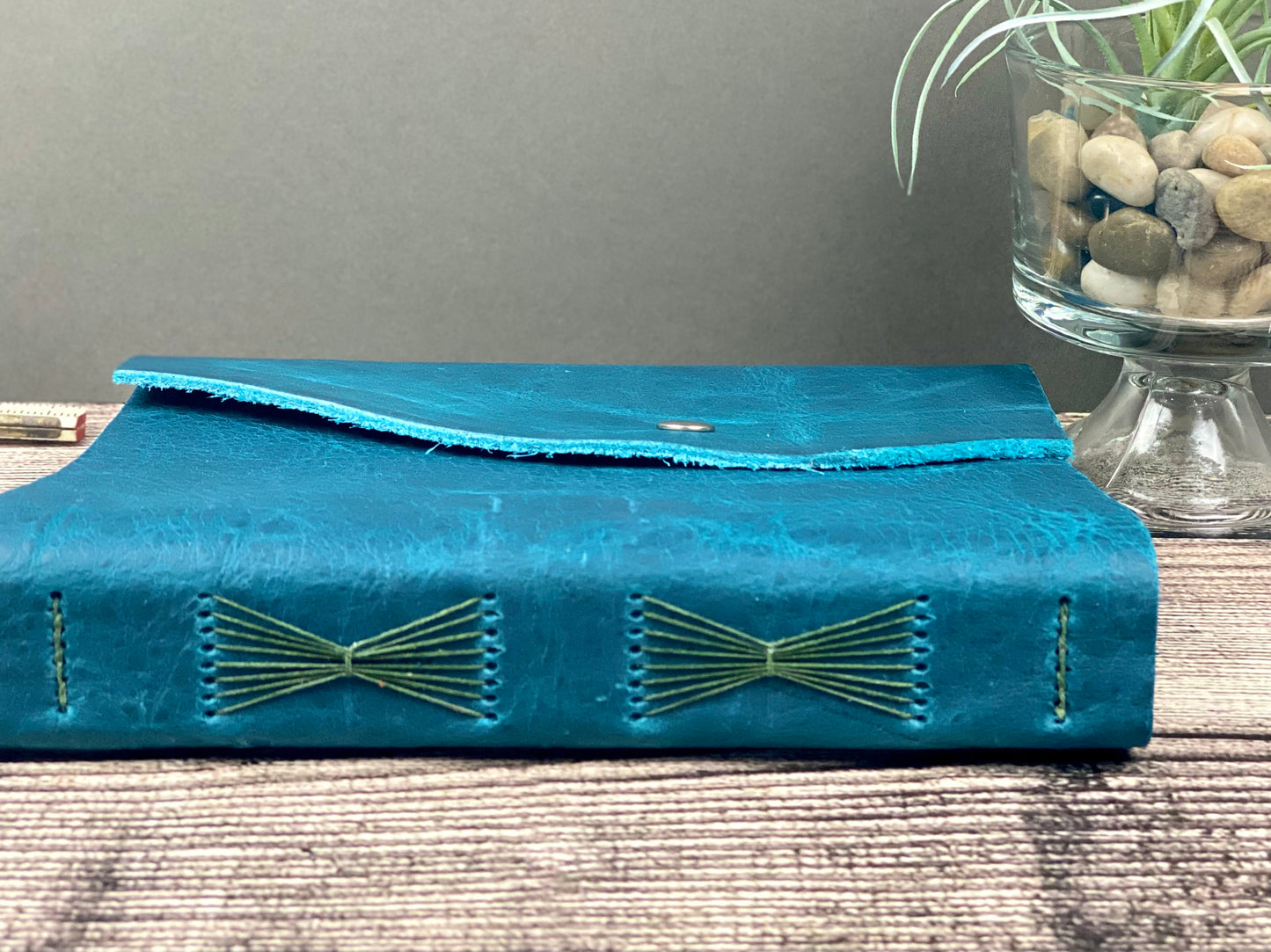 Large Leather Journal - Turquoise Bison with snap