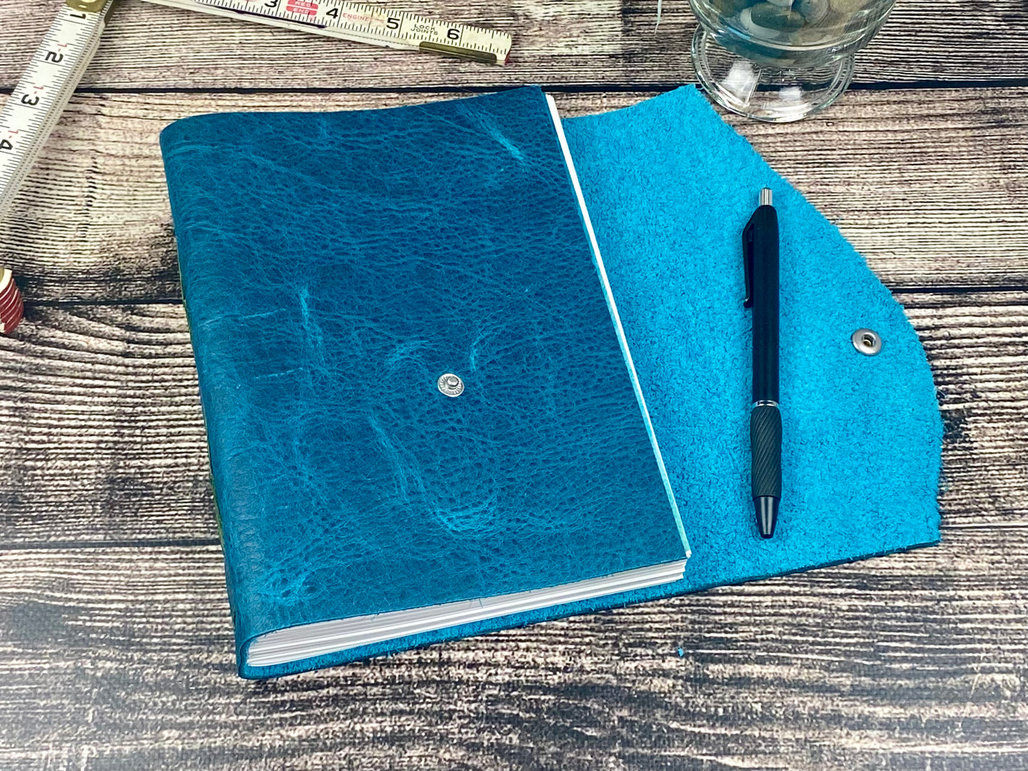 Large Leather Journal - Turquoise Bison with snap