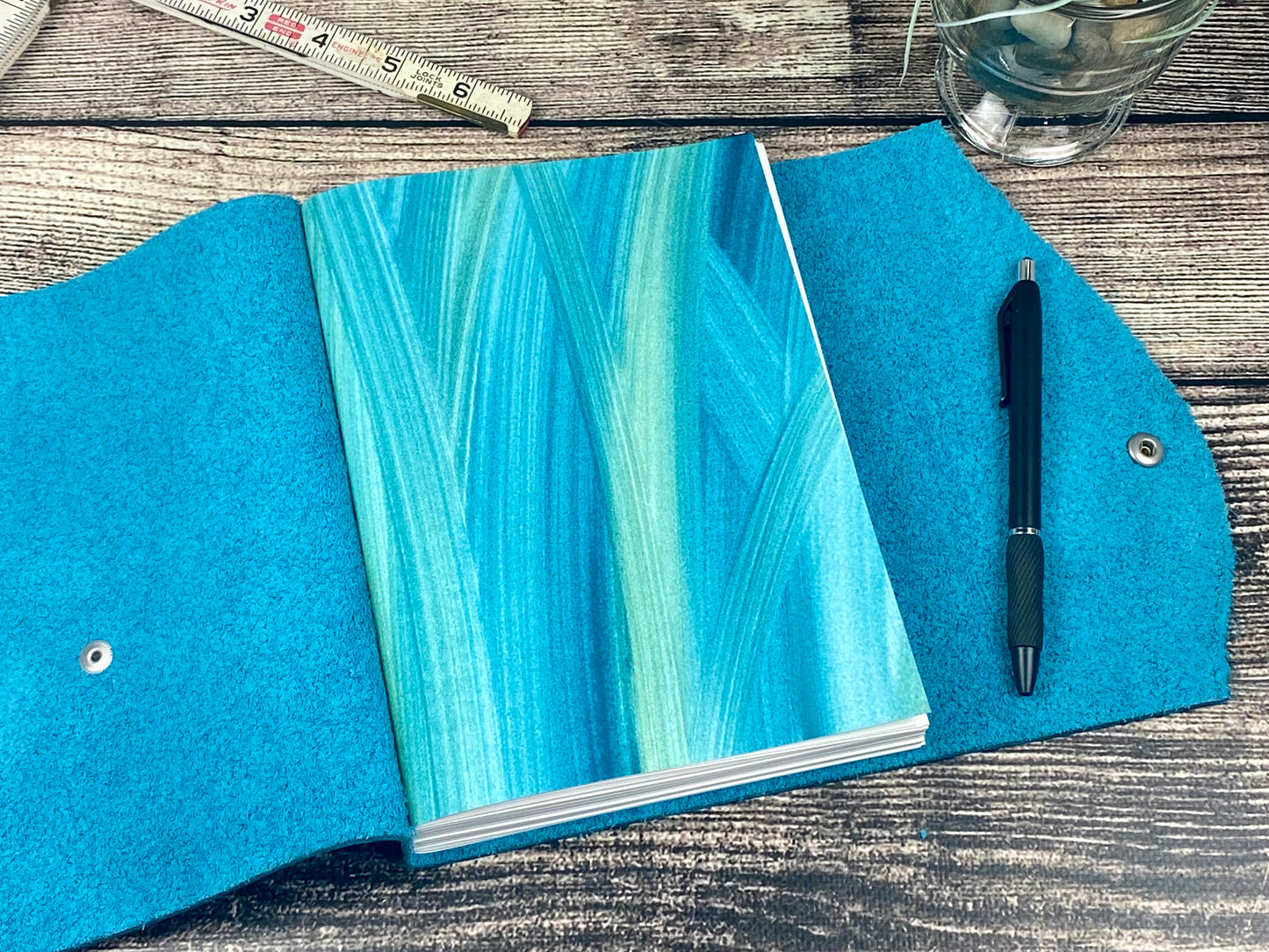 Large Leather Journal - Turquoise Bison with snap