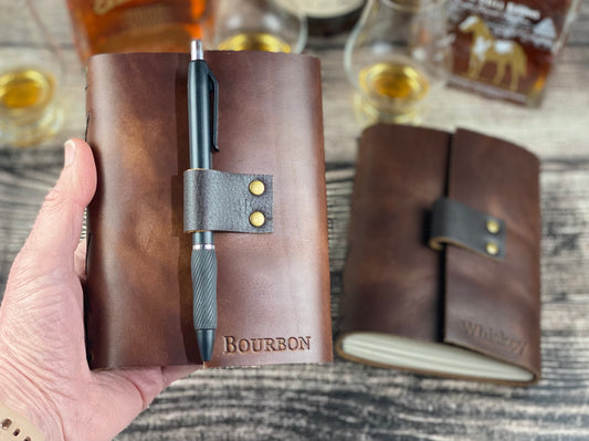 Whiskey or Bourbon Journal, Refillable Tasting Notes in Walnut Leather