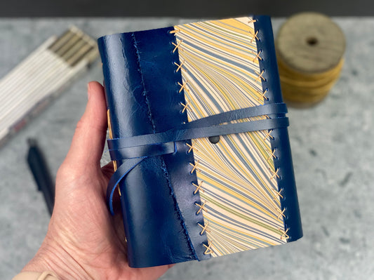 Small Marbled Leather Journal - Sapphire