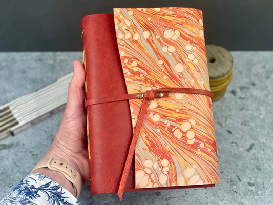 Large Marbled Leather Journal - Red Bison