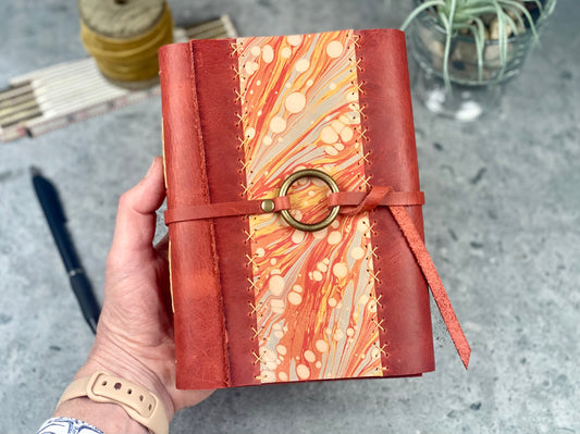 7x5 Marbled Leather Journal - Red Bison