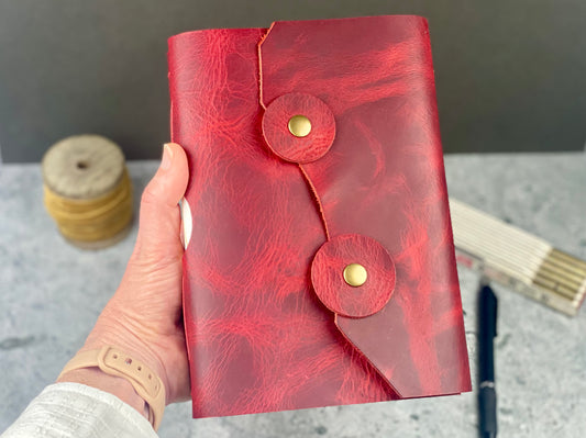 Large Buttonhole Journal Sketchbook, Red Cowhide