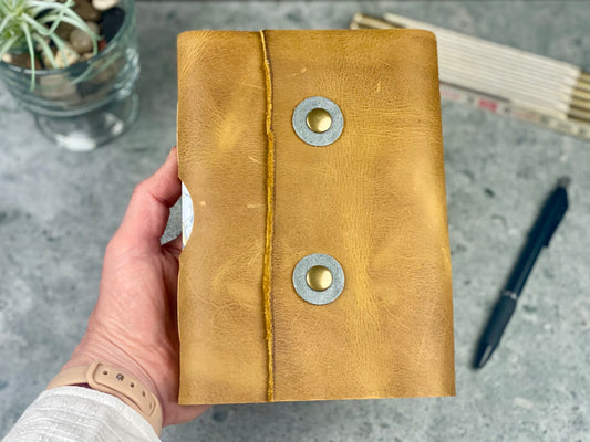 Medium Buttonhole Journal Sketchbook, Tuscan Gold Cowhide