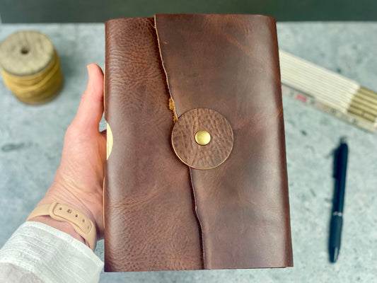 Large Buttonhole Journal Sketchbook, Walnut Cowhide