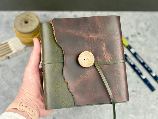 Watercolor Sketchbook / Art Journal in Olive and Walnut Cowhide