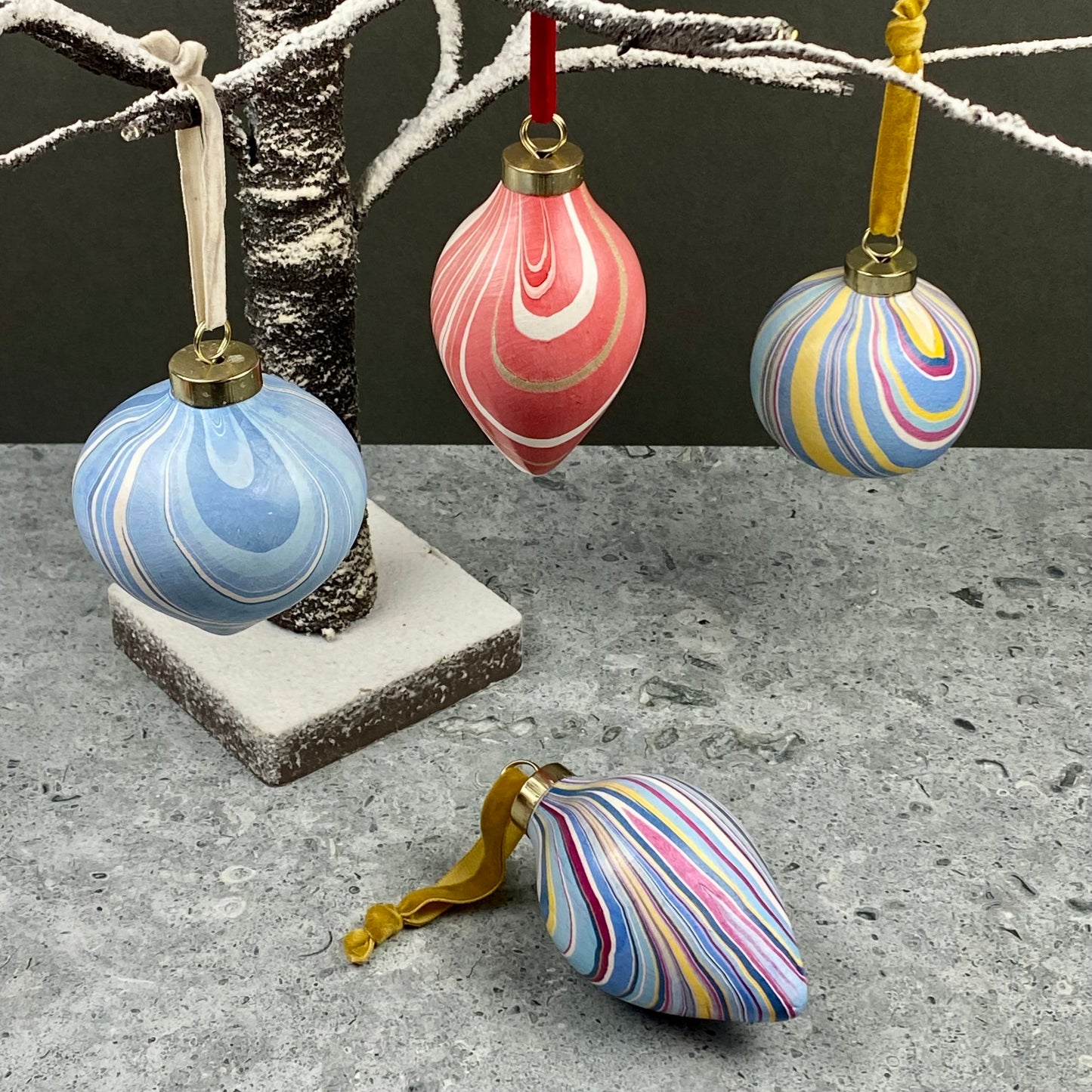 Hand-Marbled Holiday Ornament