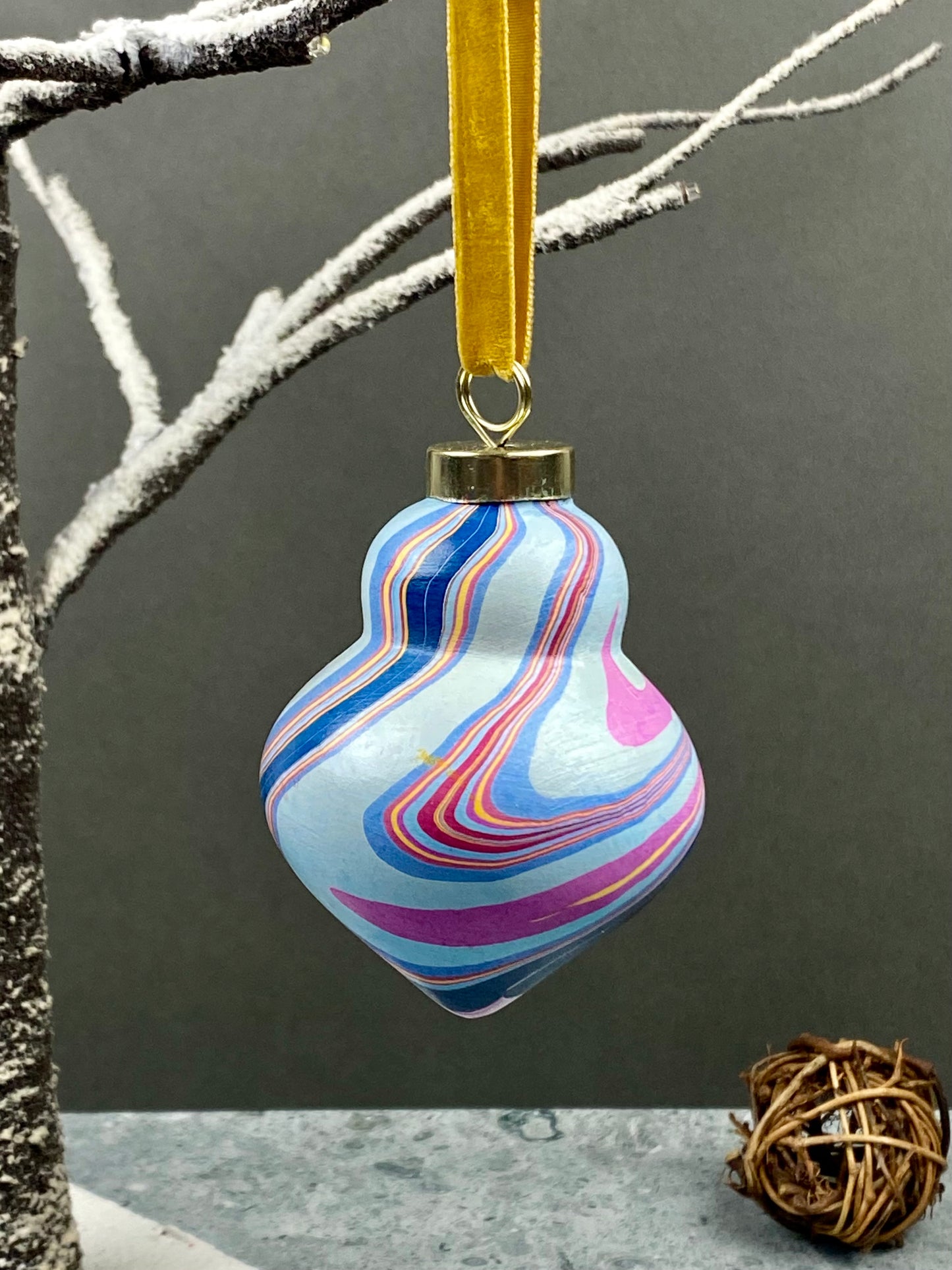Hand-Marbled Holiday Ornament