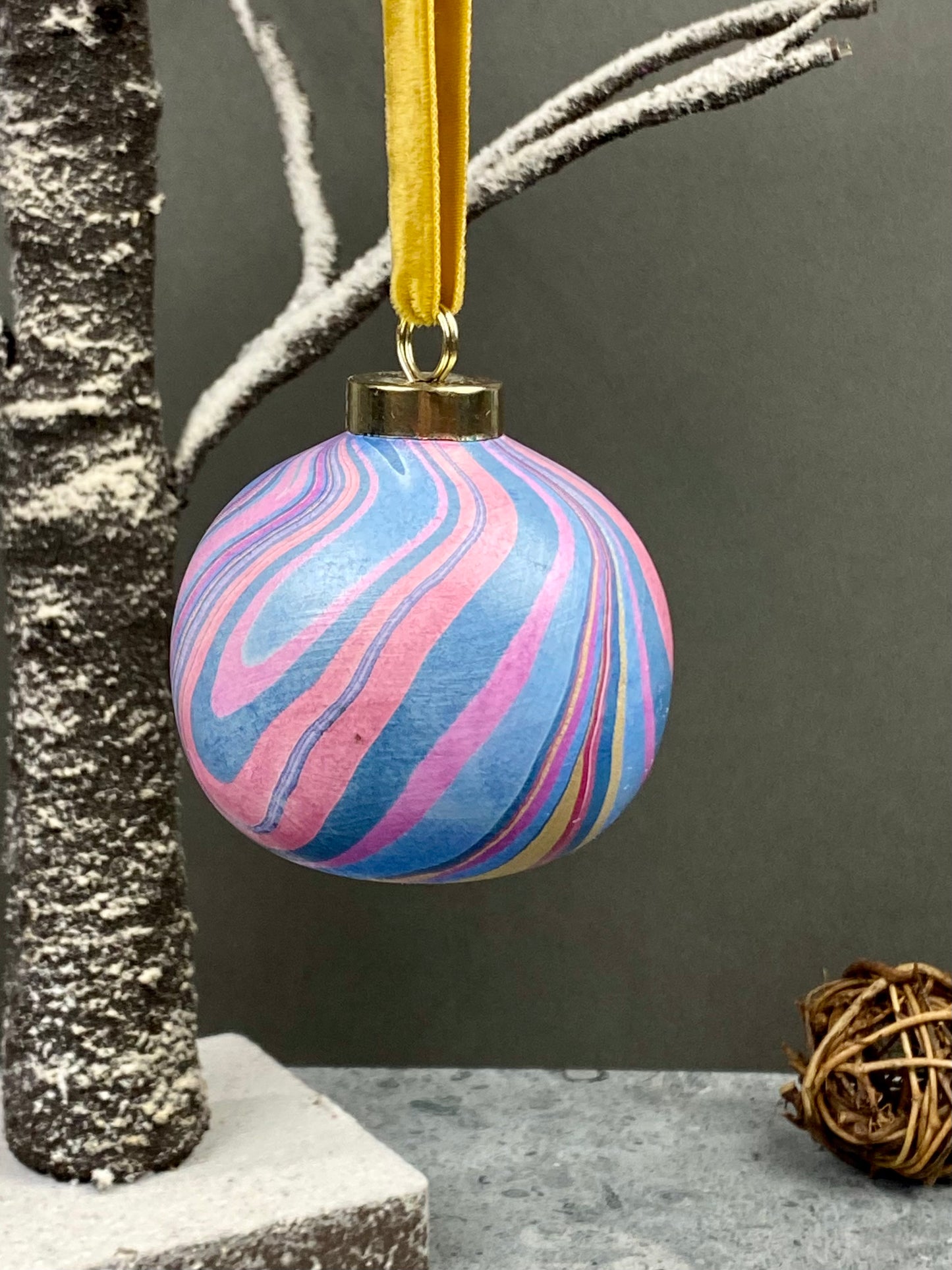 Hand-Marbled Holiday Ornament